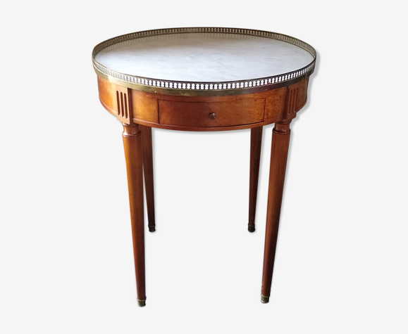 Table bouillotte en acajou avec plateau en marbre