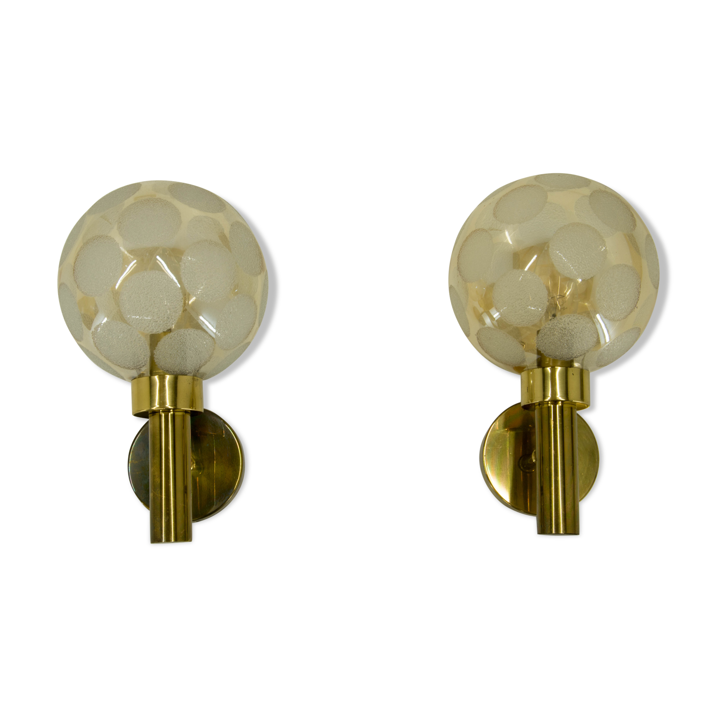Pair of brass and glass wall lamps, Denmark, 1970s