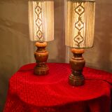 Pair of vintage lamps in woven cotton wood, scandinavian style, 31x11 cm