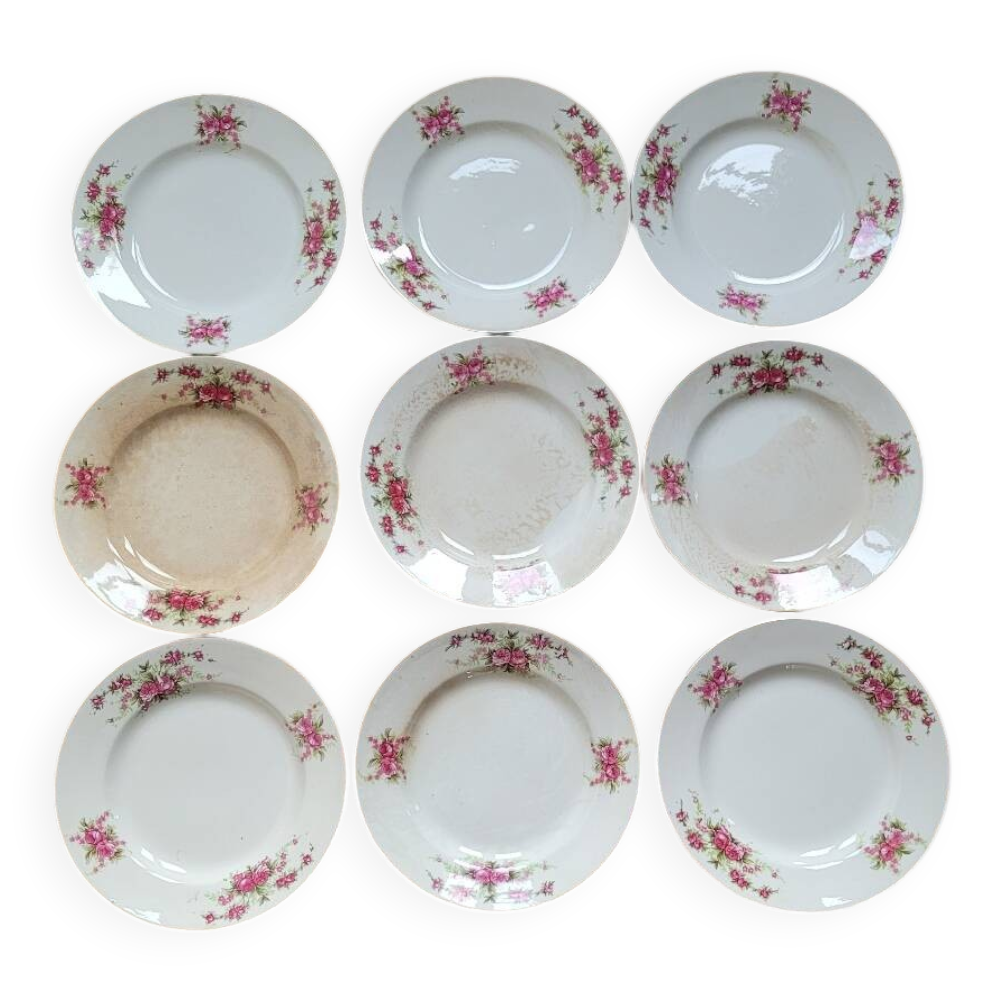 9 antique dessert plates