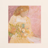 Lady with Flowers, Gouache on Cardboard, 50 x 50 cm