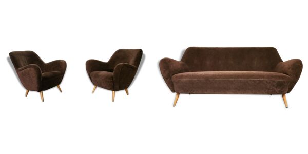 Salon canapé 2 fauteuils organic année 50