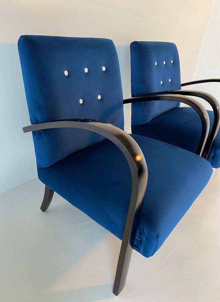 Pair of Blue Italian Art Deco Armchairs, 1930s