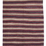 4x9 Red & Navy Blue Pinstriped Pattern Turkish Kilim Rug, 136x284Cm