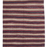 4x9 Red & Navy Blue Pinstriped Pattern Turkish Kilim Rug, 136x284Cm