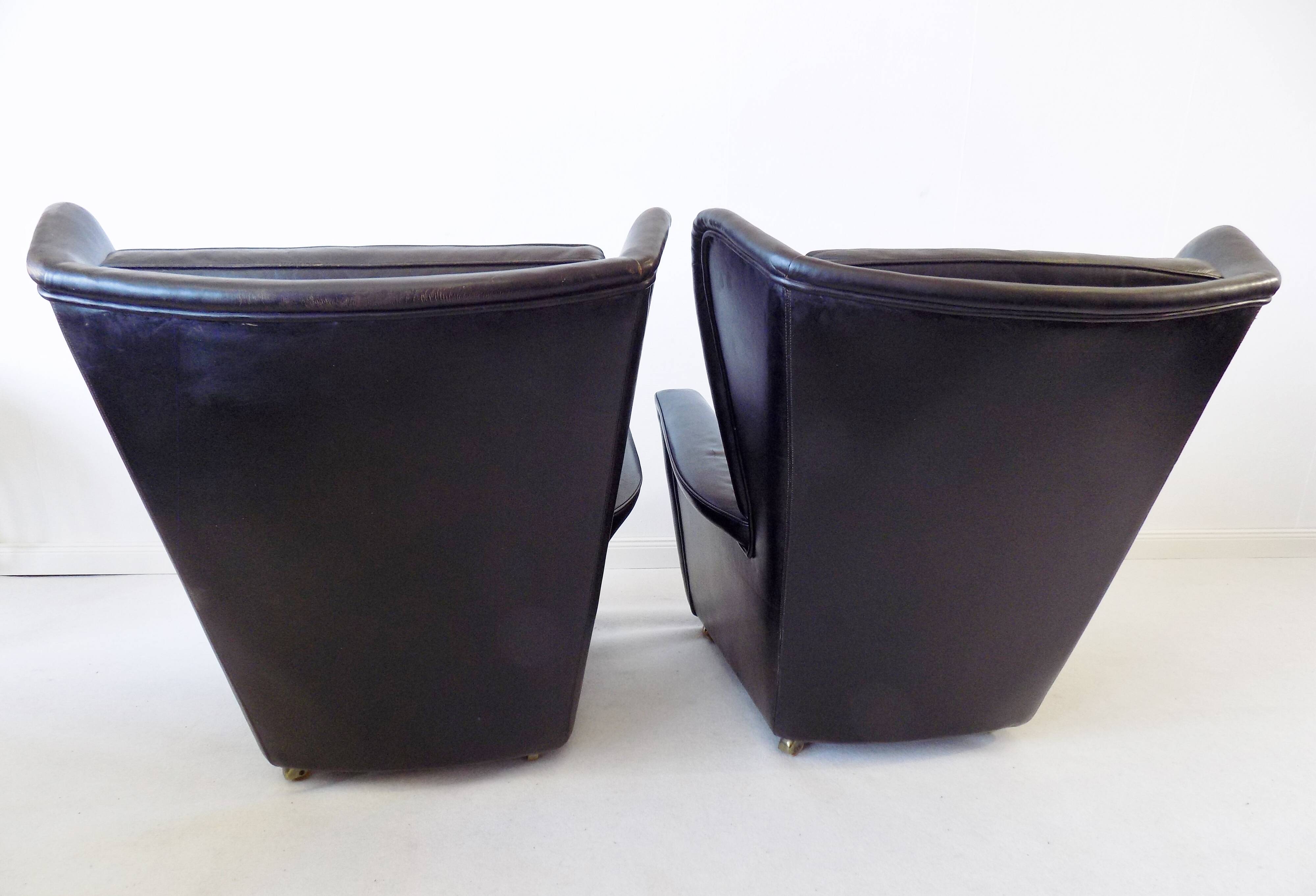 Howard Keith pair of black leather armchairs for HK Furniture