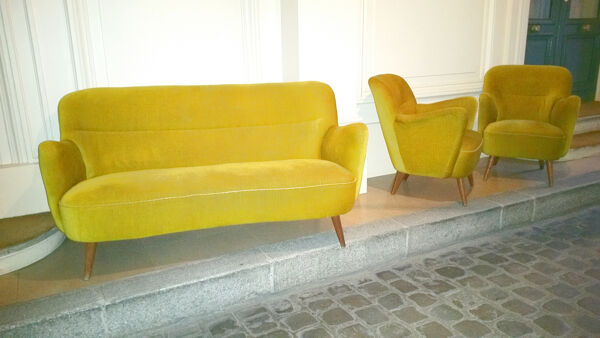 Set 1 canapé 2 fauteuils vintage organique année 50