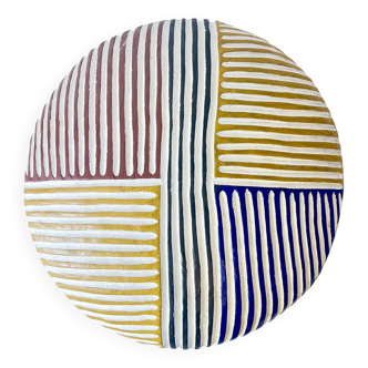 Bouclier rond  Zulu | Bamiléké L en bois 23 pouces- Rainbow - Décoration mu
