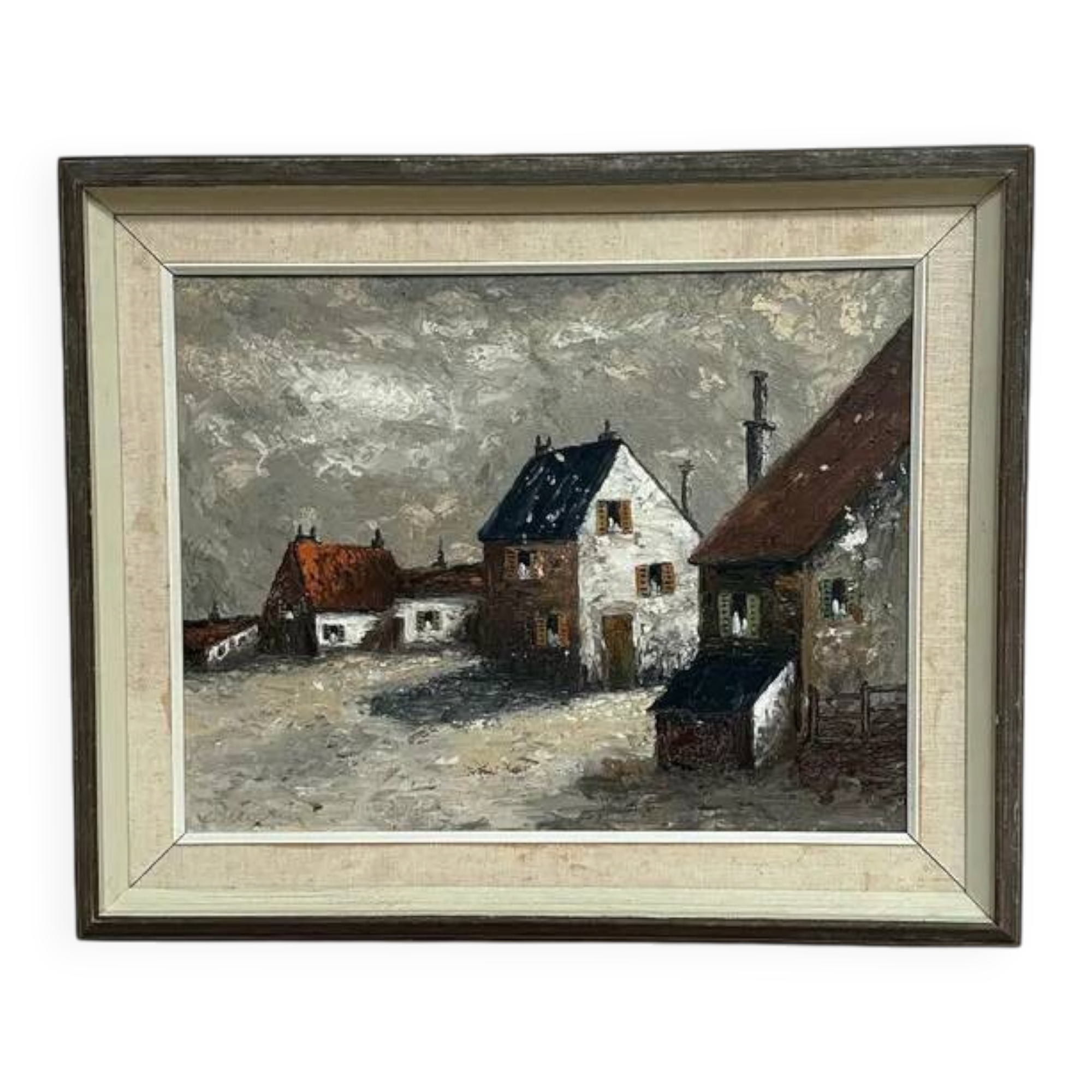 Original Swedish Oil on Canvas – "Houses", Unknown Author – Signed, Vintage and Framed – 61 x 51 cm (24 x 20 inches)