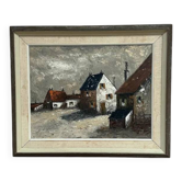 Huile sur toile originale suédoise – "Maisons", auteur inconnu – Signée, vintage et encadrée – 61 x 51 cm (24 x 20 pouces)
