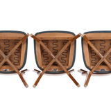 Set de 3 chaises vintage 1960 Monobloc pieds compas et skaï bleu canard