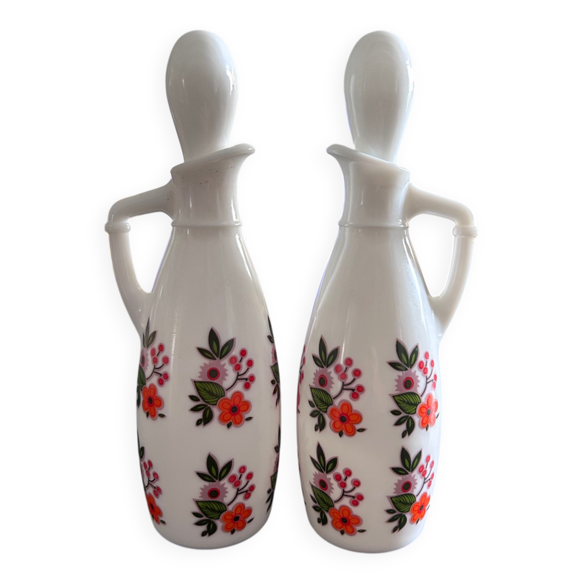 Pair of floral-decorated bottles