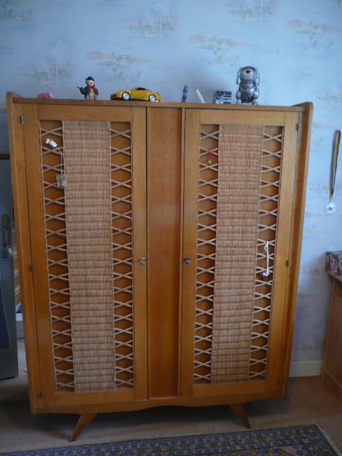 Wooden cabinet and rattan 60s