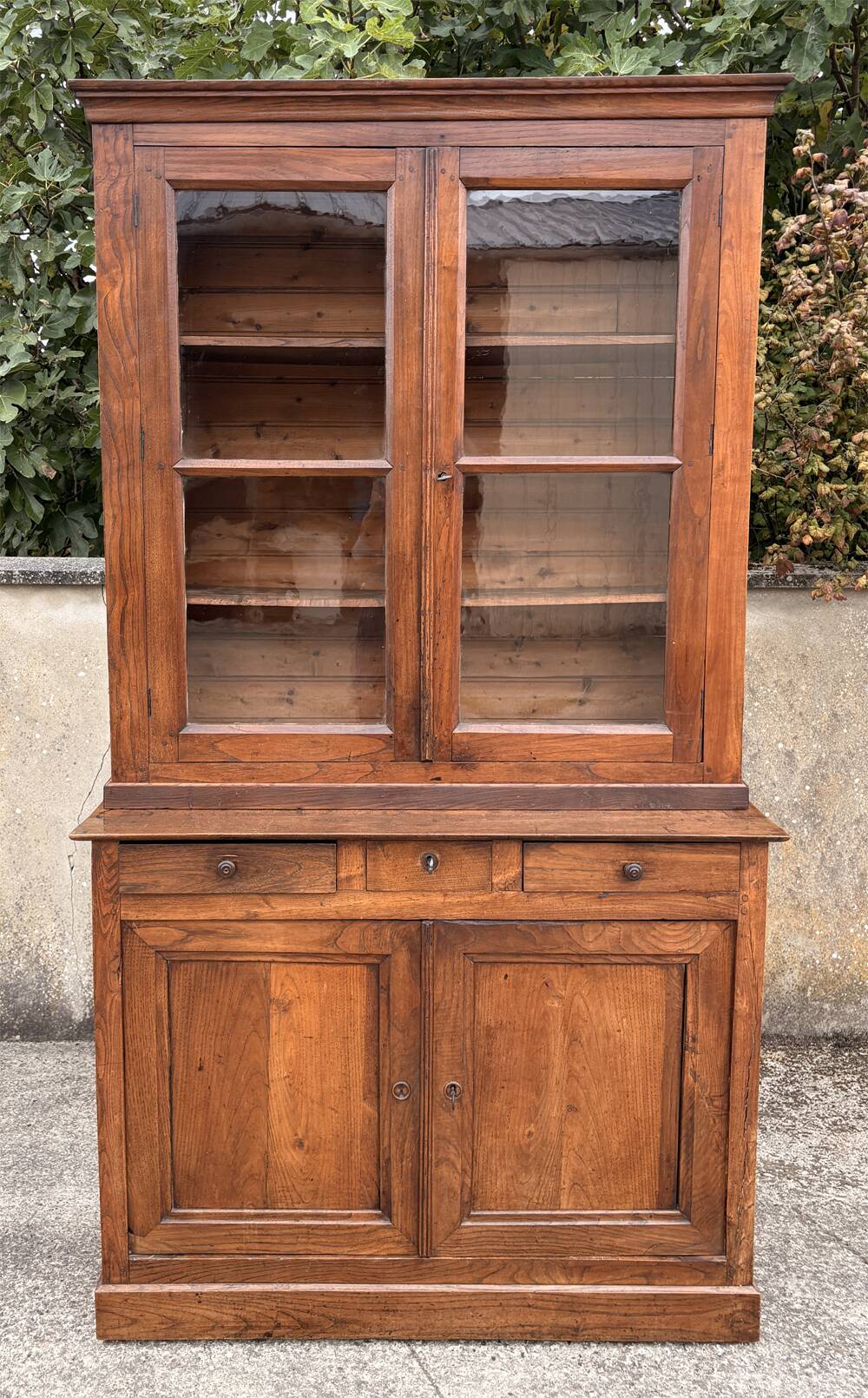 Two-body oak sideboard, circa 1890 — antique glasses and assembly