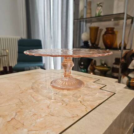 Vintage pink glass cake stand - Diameter 23 cm