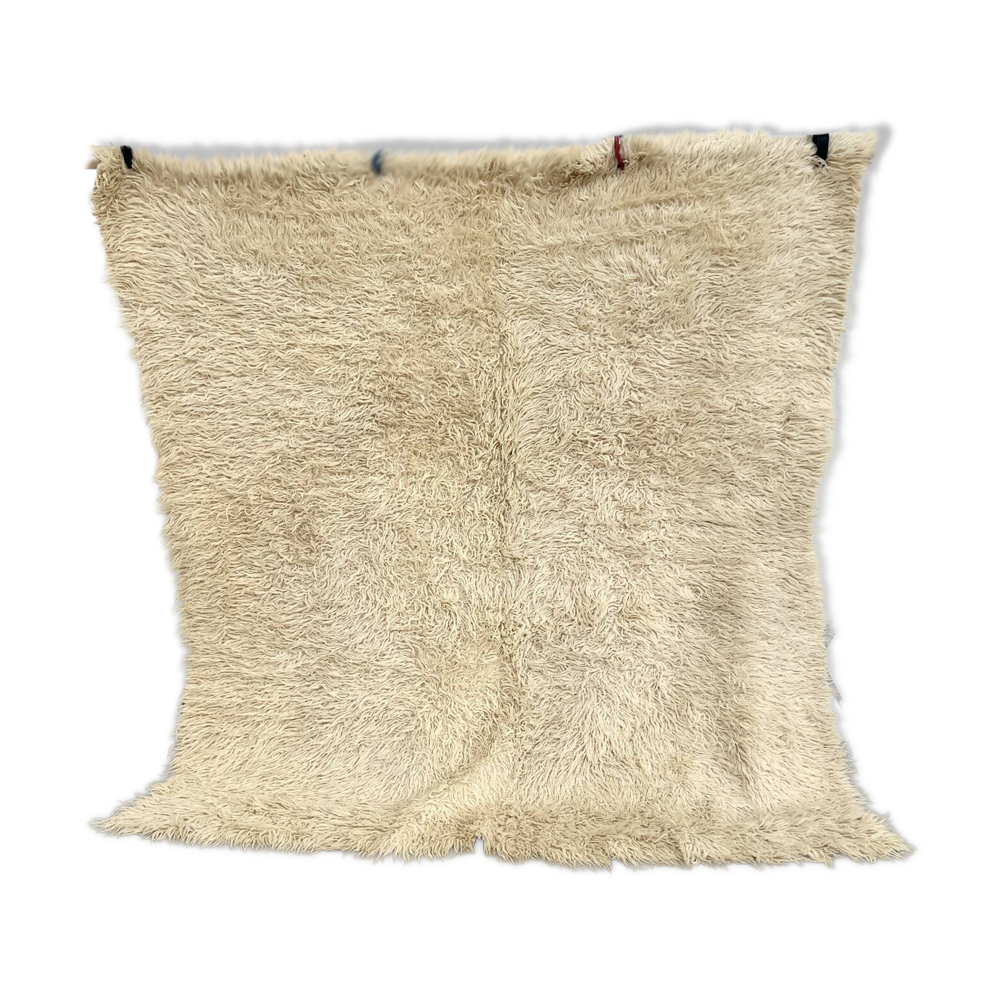 Tapis Flokati vintage pure laine vierge carré 210 × 210 cm années 70