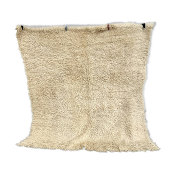 Tapis Flokati vintage pure laine vierge carré 210 × 210 cm années 70