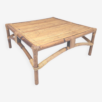 Table basse bambou rotin forme carrée années 60