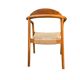 Set of 4 solid wood chairs with cord and armrests.