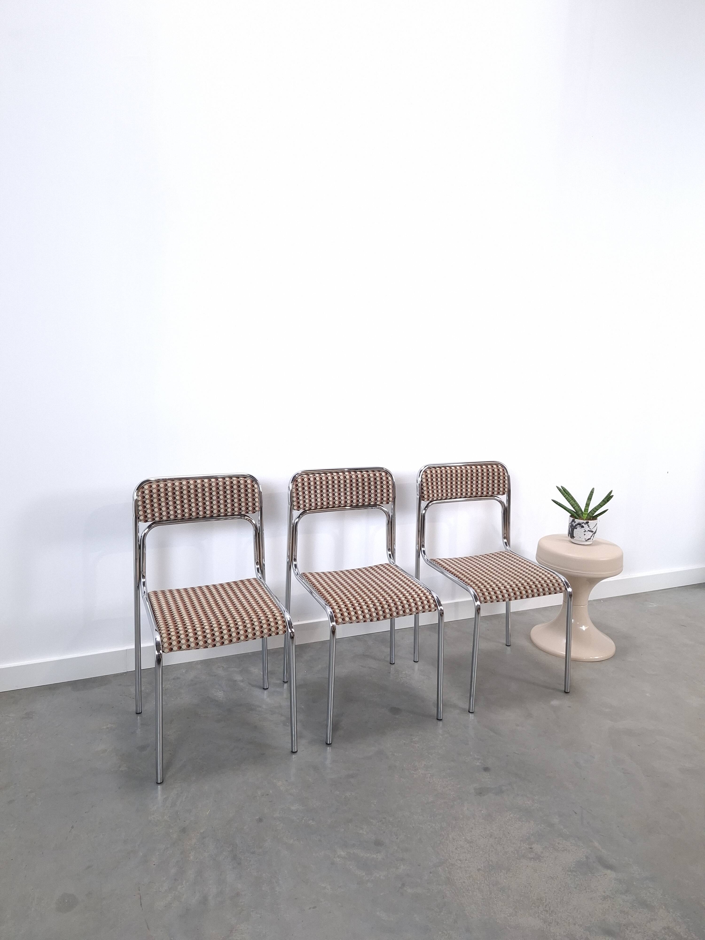 Space Age set 3x Bauhaus chromen buisframe stoelen