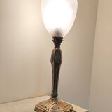 Lamp with a 19th-century chiseled bronze base and antique glass shade