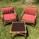 Rattan living room with 2 armchairs, coffee table cushions