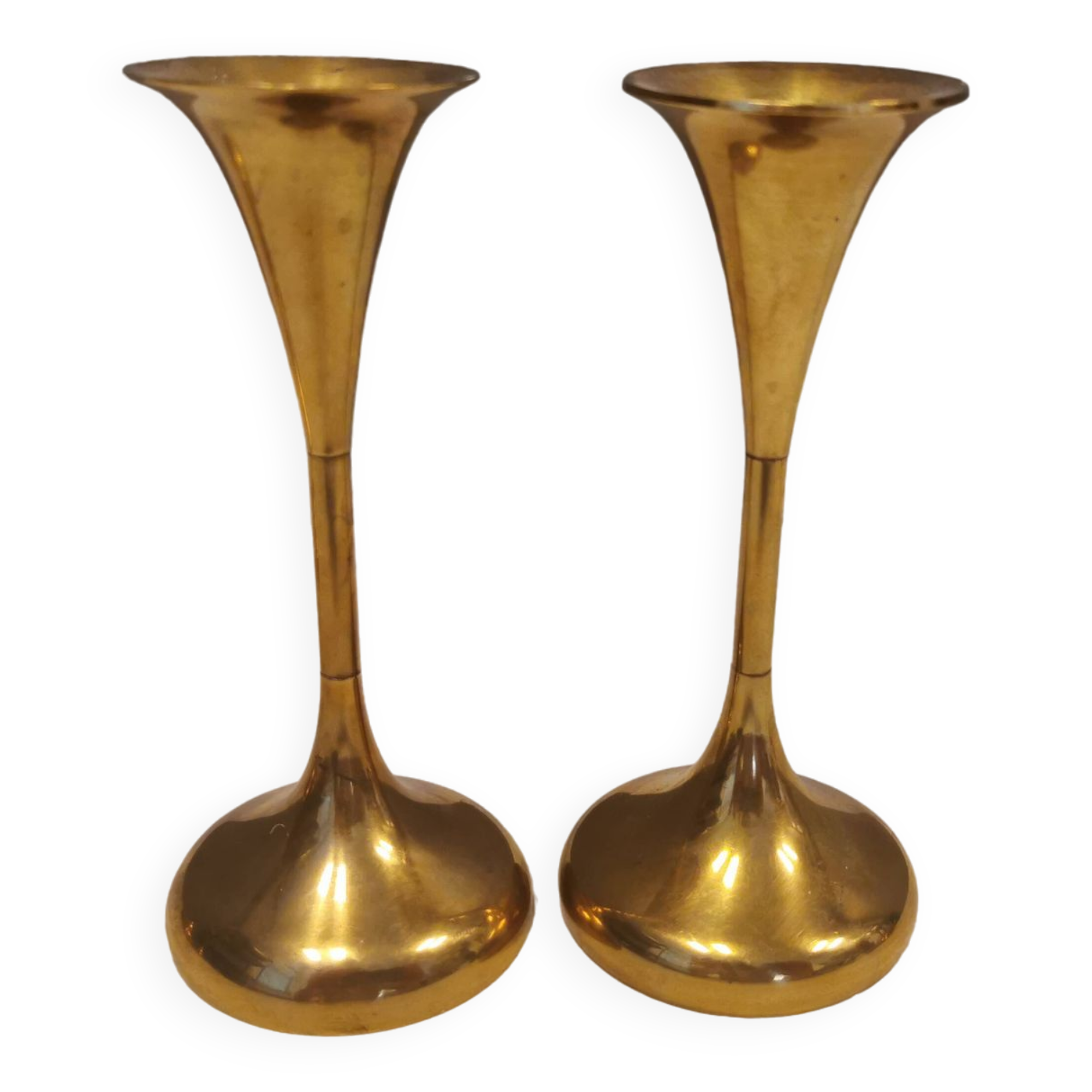 Danish designed candle holders in solid brass.