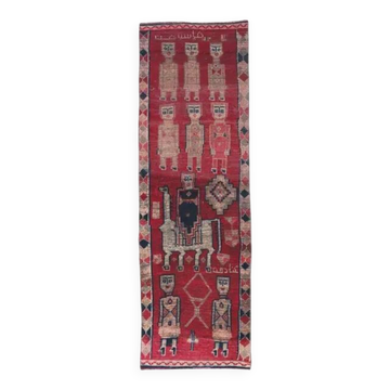Vintage Turkish Hand-Knotted Wool Cotton Purple Runner 90x288