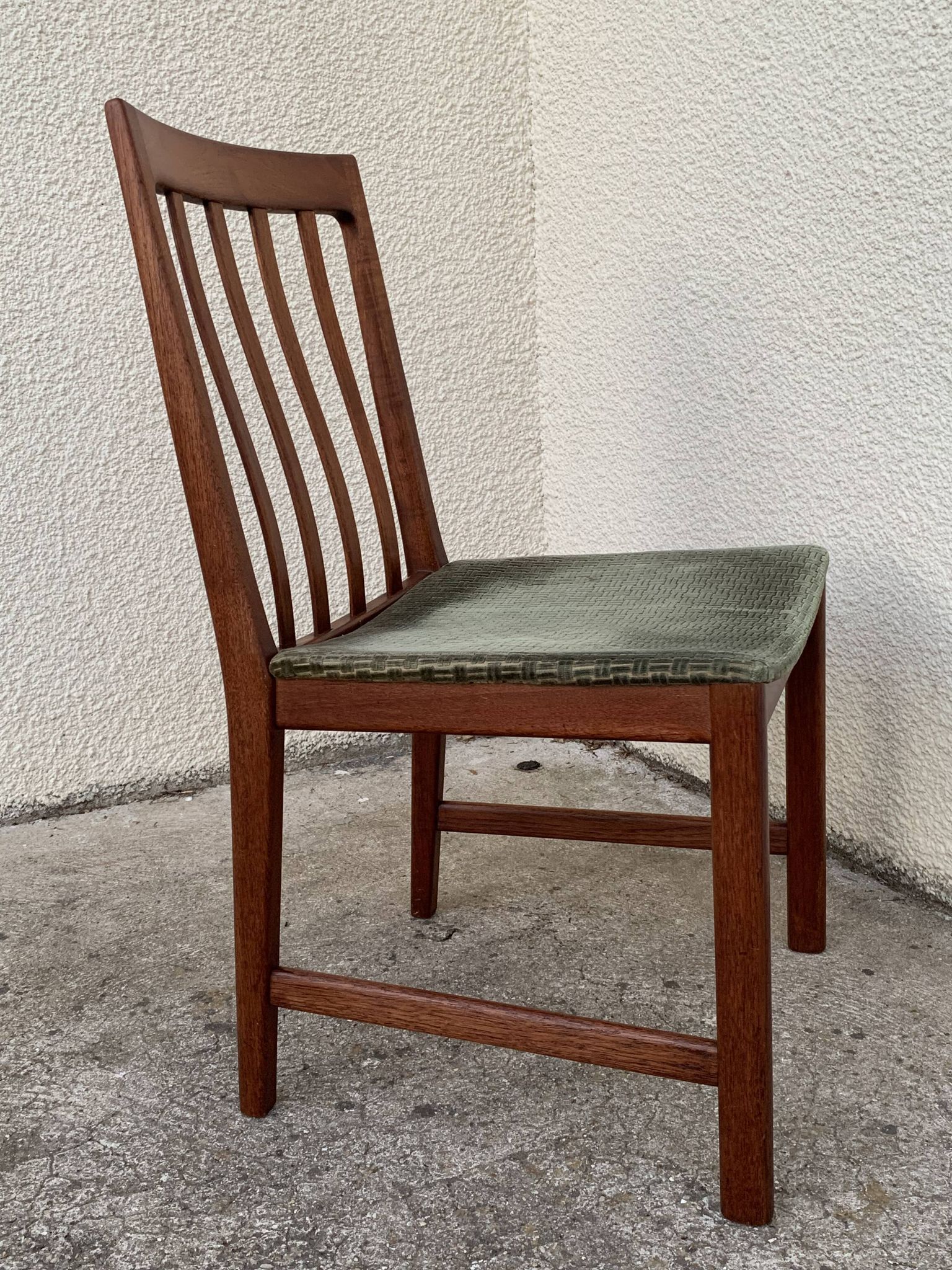 Pair of Scandinavian teak and velvet chairs from the 1960s.