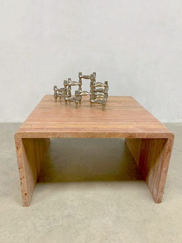 Table basse vintage italienne en travertin marbre 'pink chique'