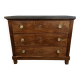 Empire style chest of drawers with 3 drawers and marble top - solid mahogany
