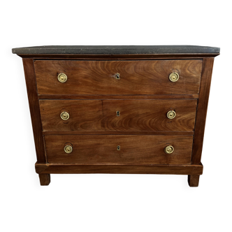 Empire style chest of drawers with 3 drawers and marble top - solid mahogany