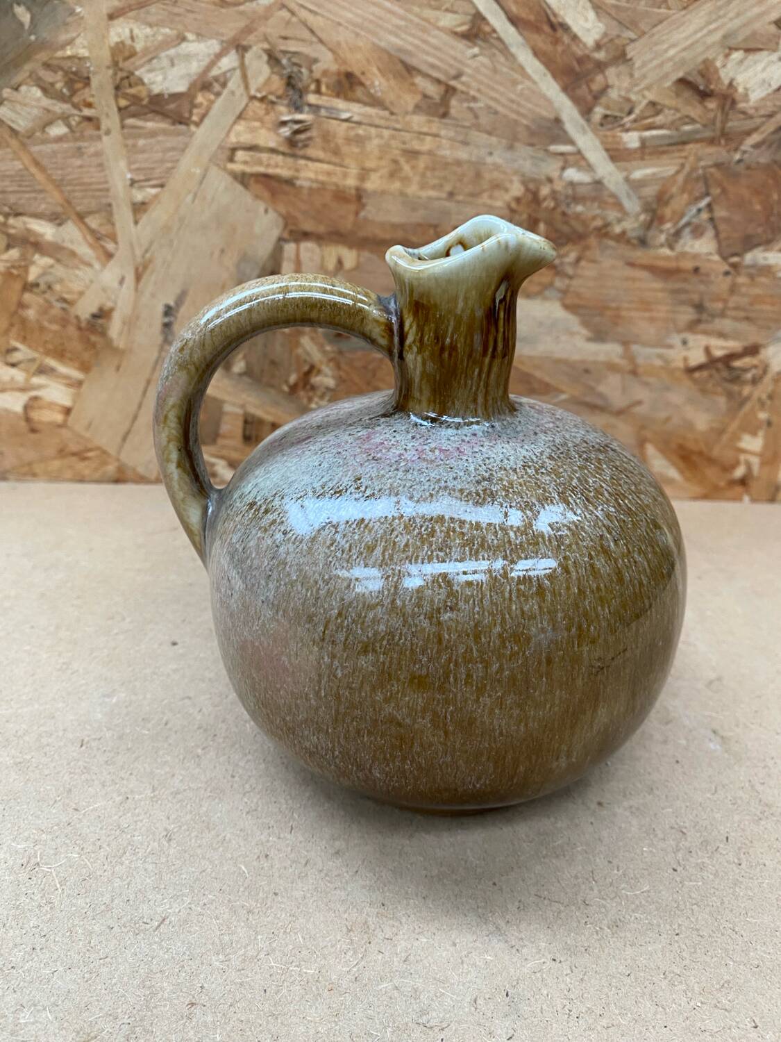 Antique glazed ceramic ball pitcher vintage drippings