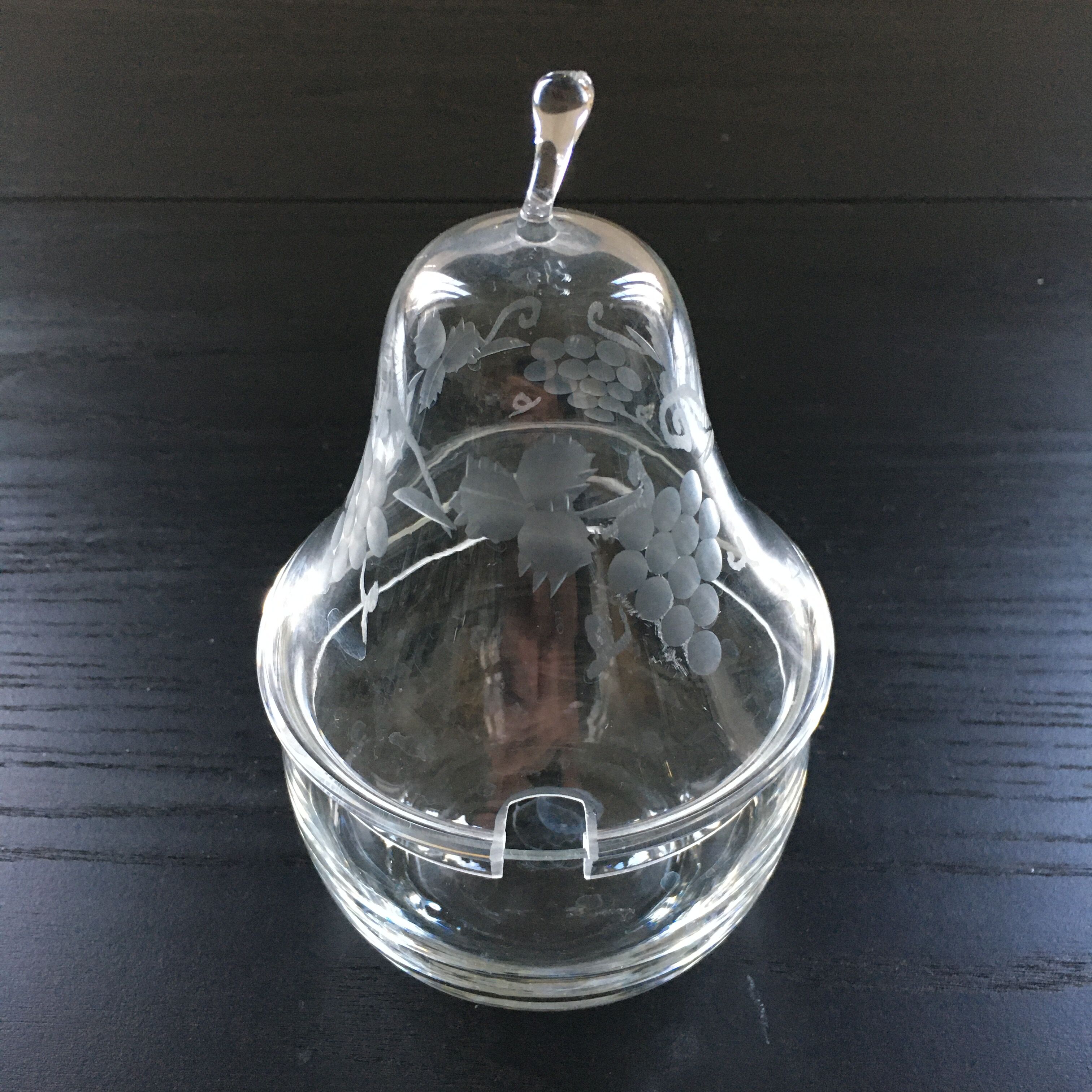 Engraved glass pear box