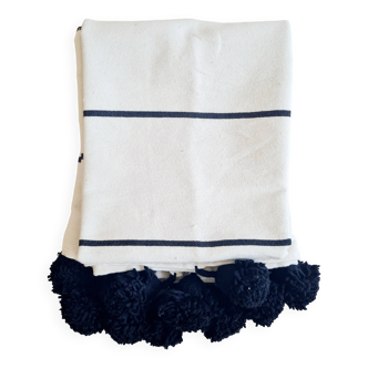 Plaid coton blanc rayures fines noires