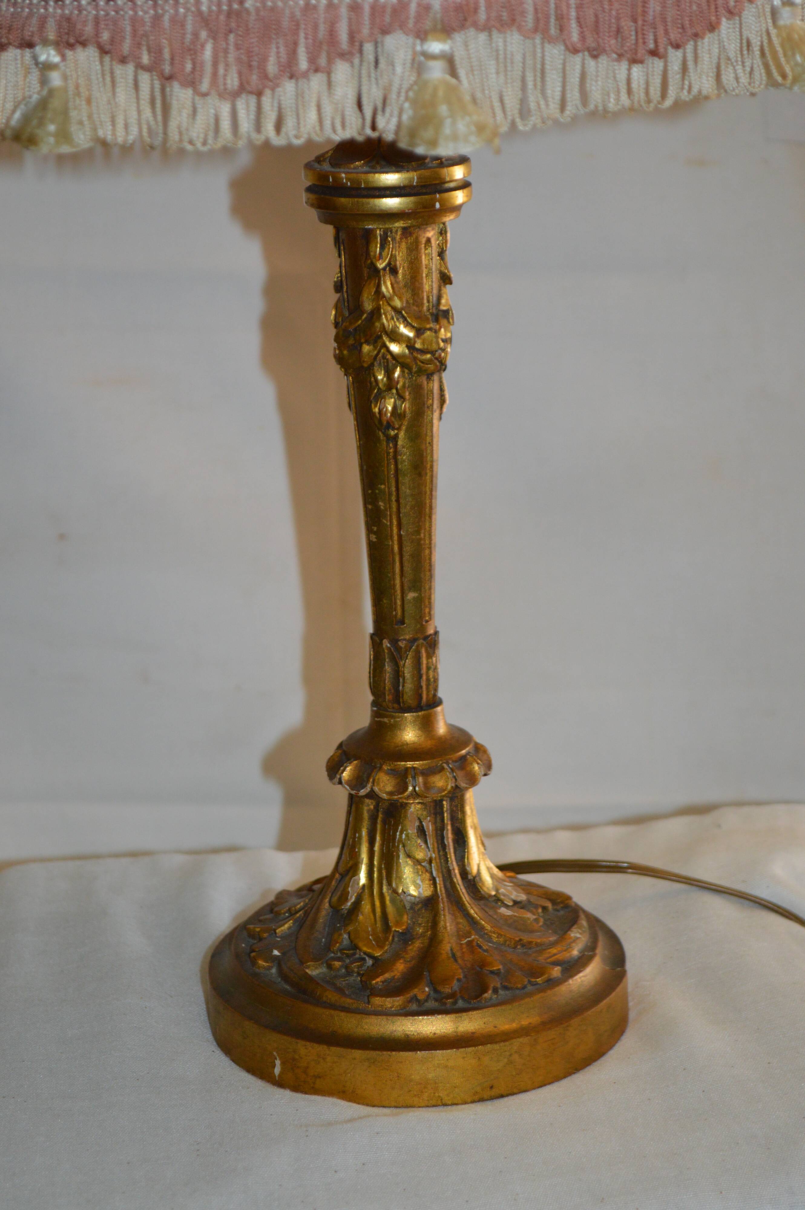 Louis XV style carved gilded wooden table lamp