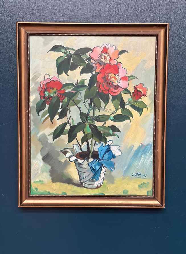 Swedish Oil on Panel – "Flower Motif in Pot” by G. Källbom