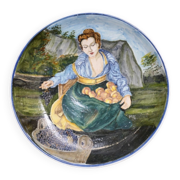 Plat décoratif en céramique peinte – Signé A. Del Bianco, Gubbio (Italie)