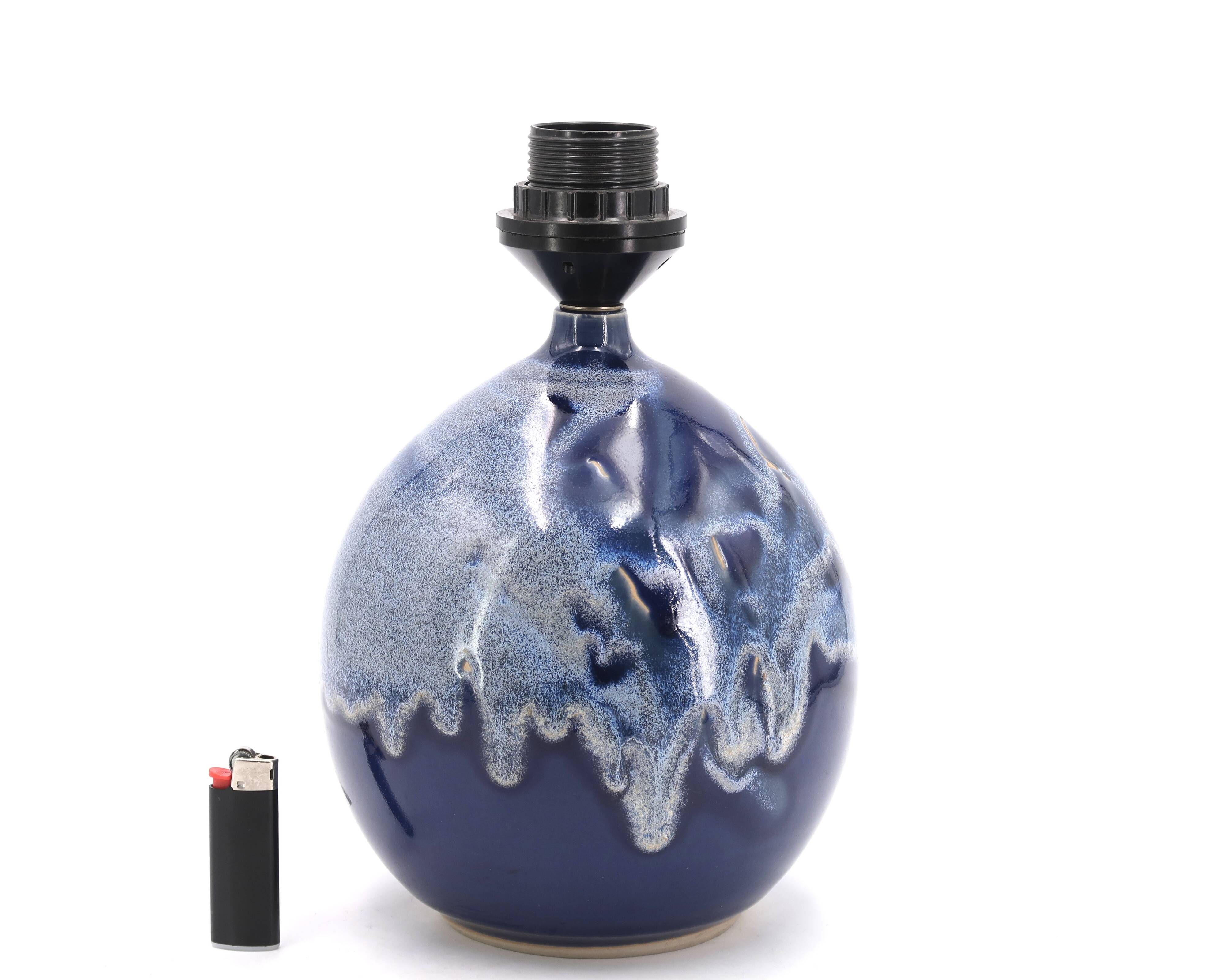 Fat lava blue ceramic potter's lamp, 1970s