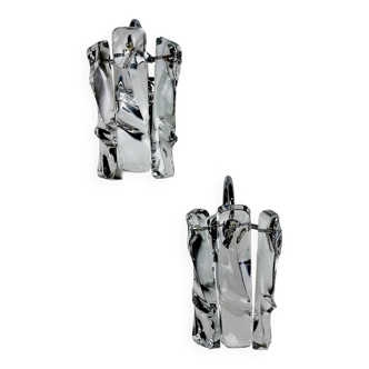 Pair of JT Kalmar frozen wall sconces, Murano glass, Austria, 1970s