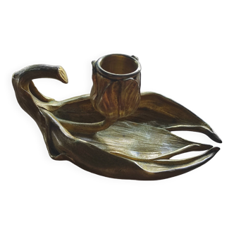 Bronze hand candlestick signed Maurice Maignan, Art Nouveau, circa 1890