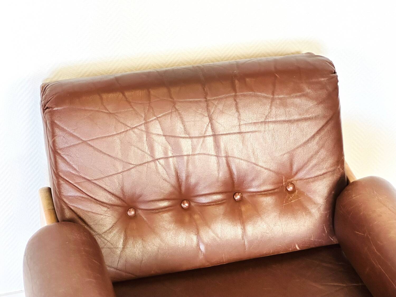 Vintage Scandinavian leather and teak armchair 1960