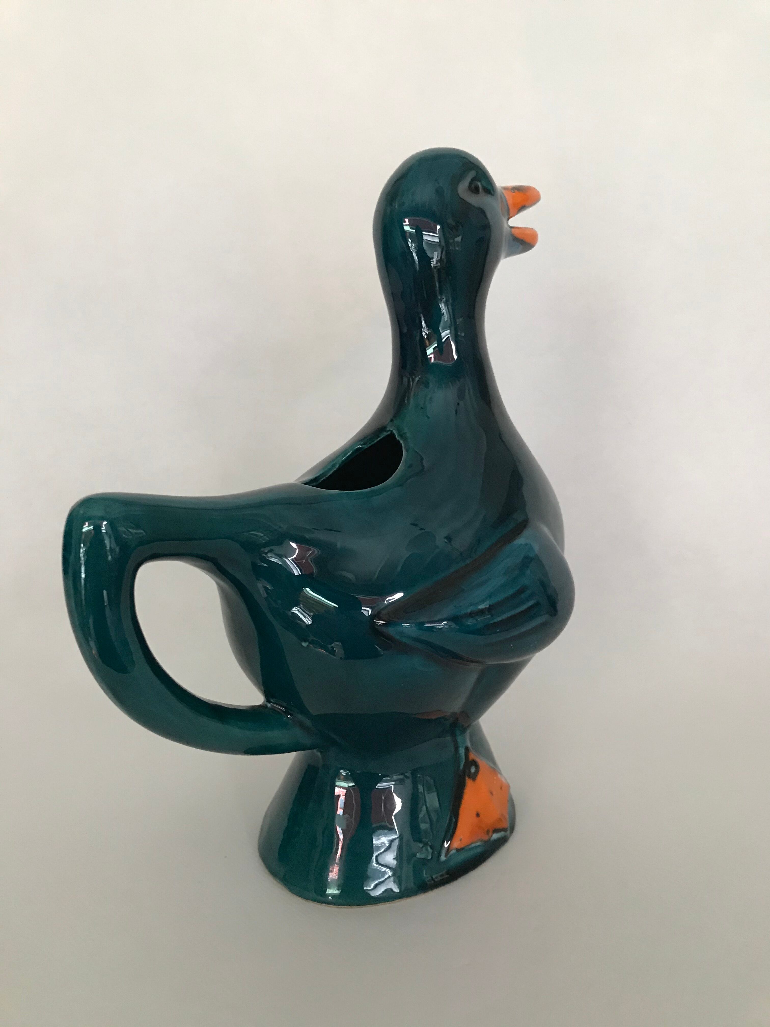 Blue duck pitcher in earthenware, Poet Laval circa 1960
