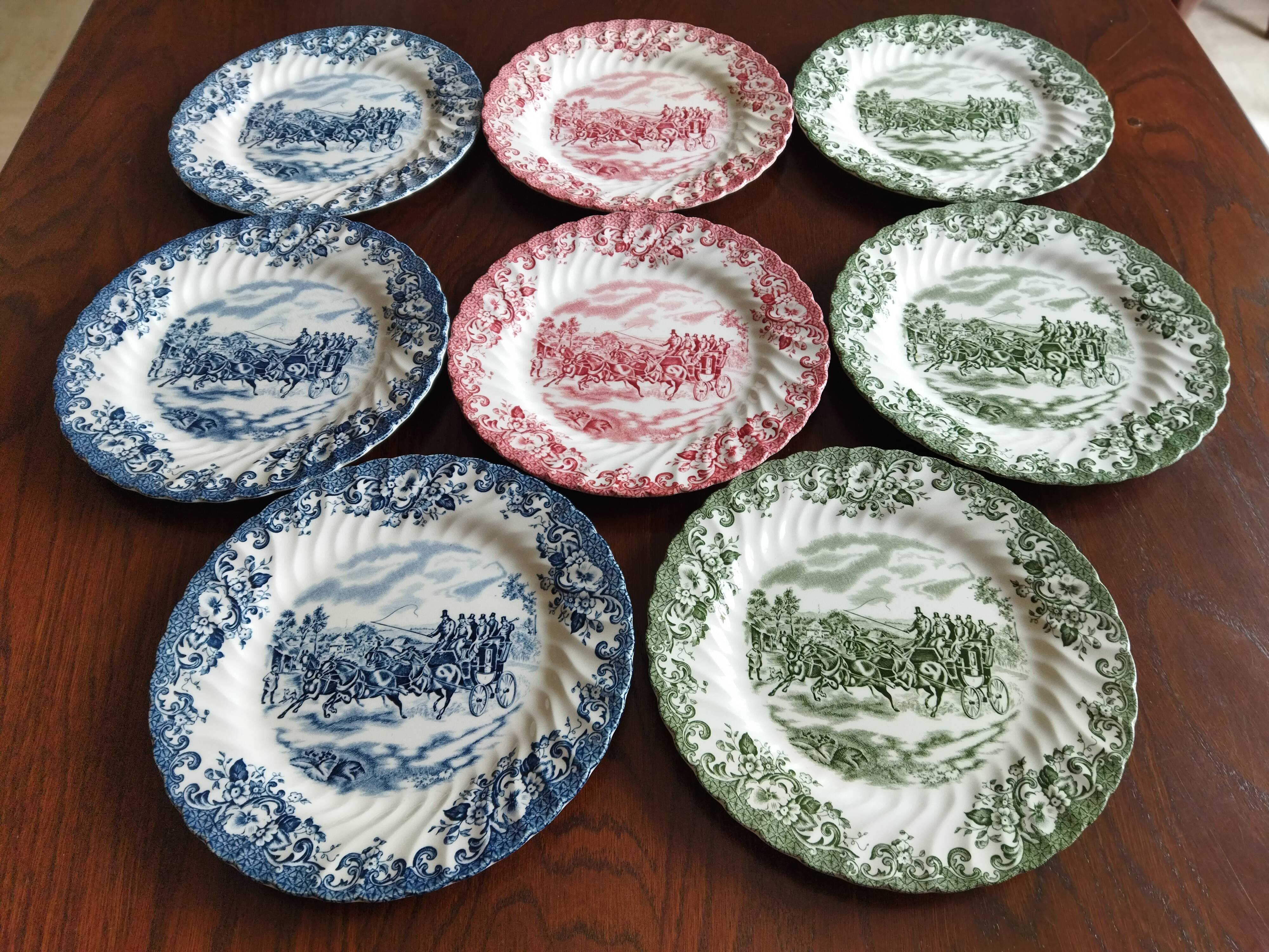 8 Johnson Bros "Coaching Scenes" English dessert plates
