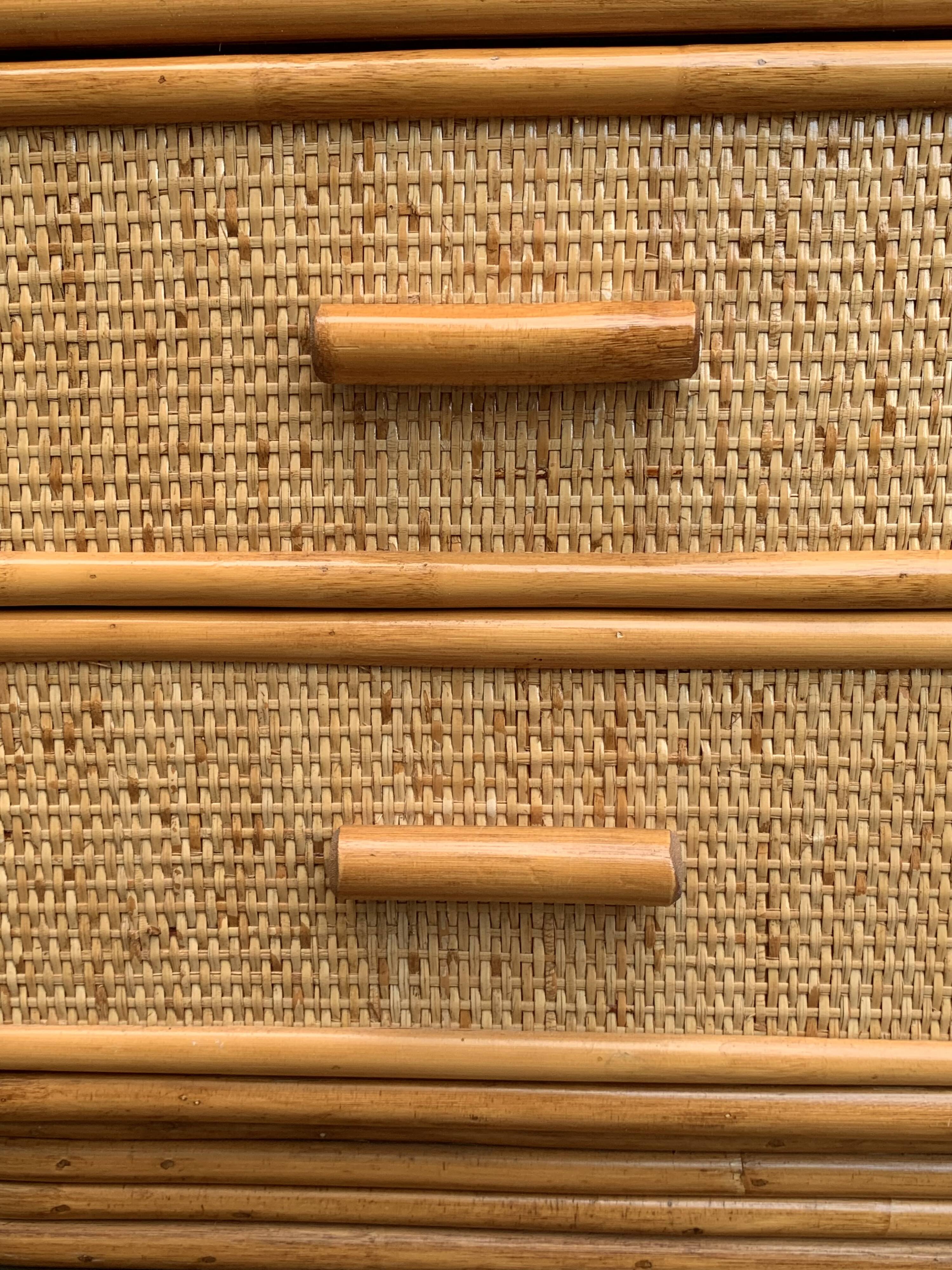 Vintage rattan and woven wicker chest of drawers 1970