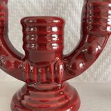 2 fifties red ceramic candle holders, horseshoe pattern