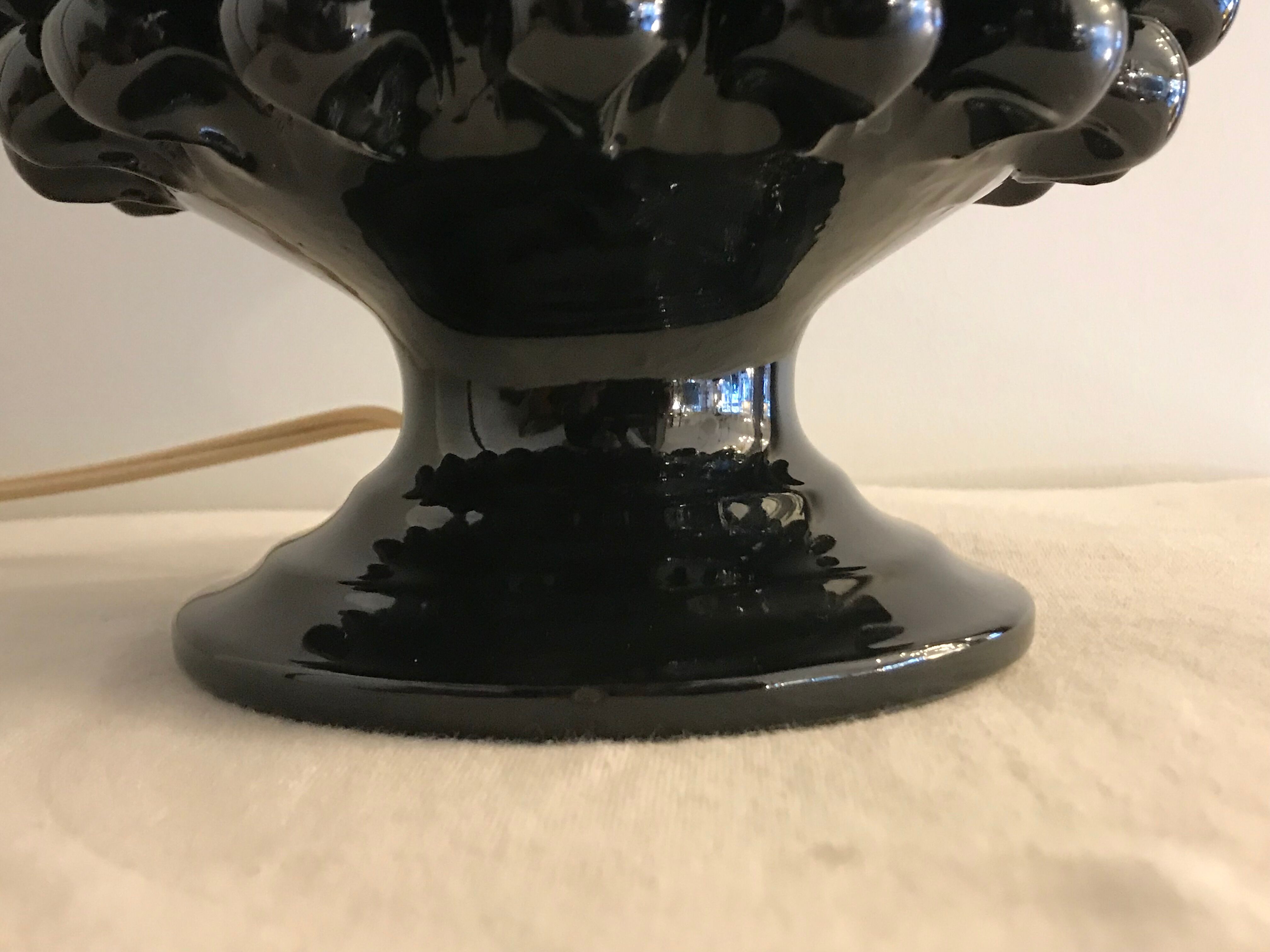 Black Italian ceramic pigna lamp 1970