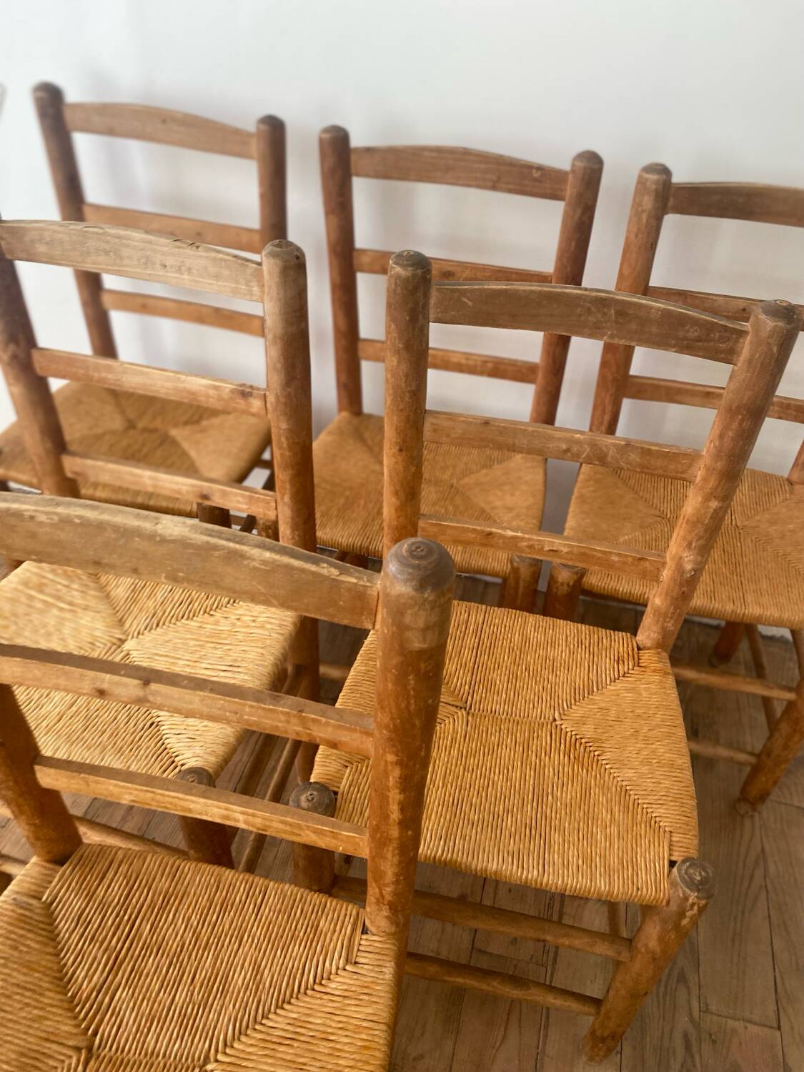 Lot de 6 chaises en orne et paille