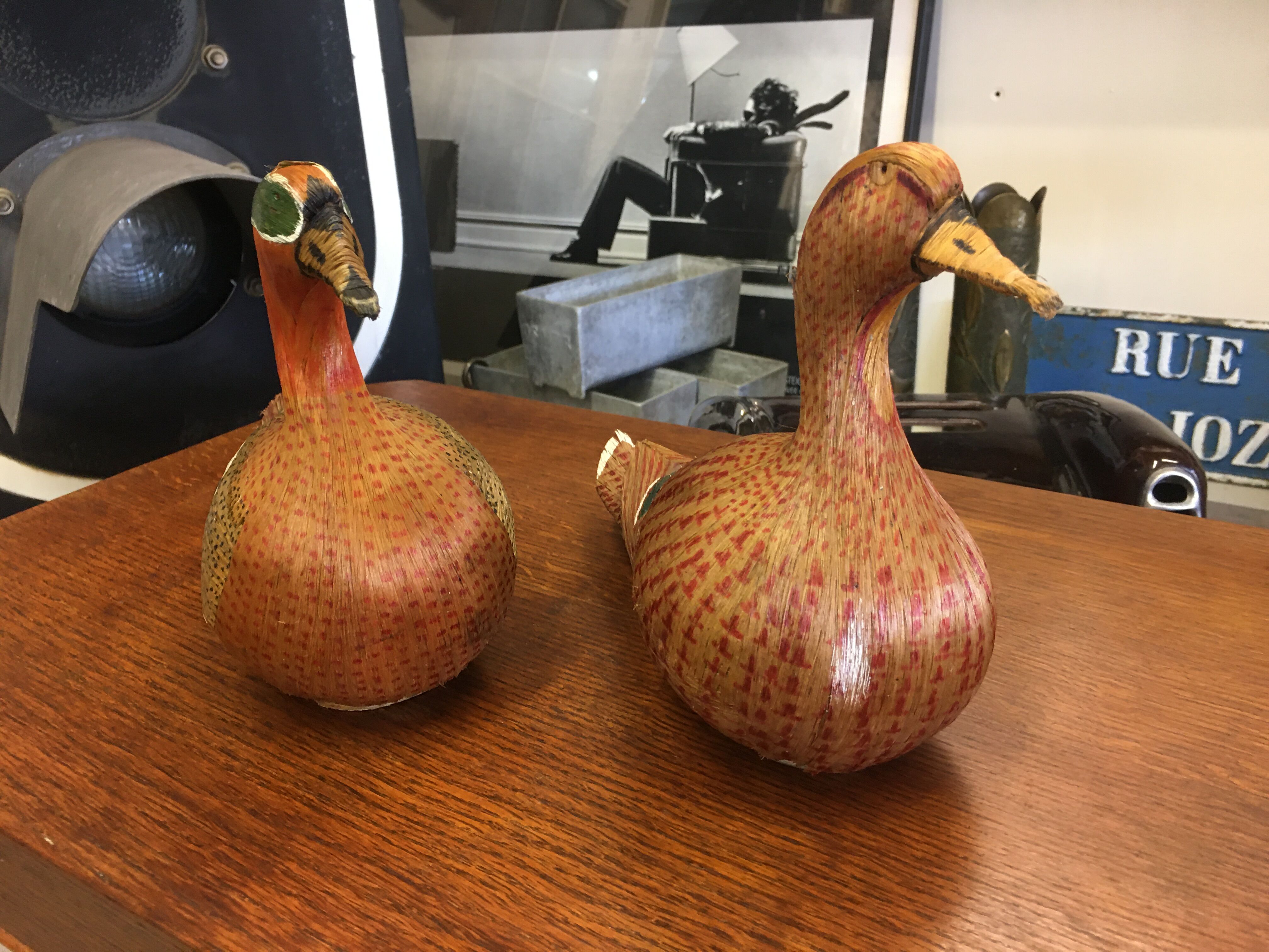 Duo of wicker ducks