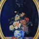 Pair of still life paintings bouquets oval golden frame